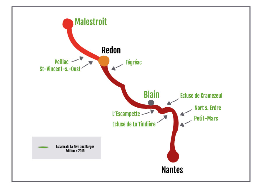 Plan des escales du festival La Rive aux Barges